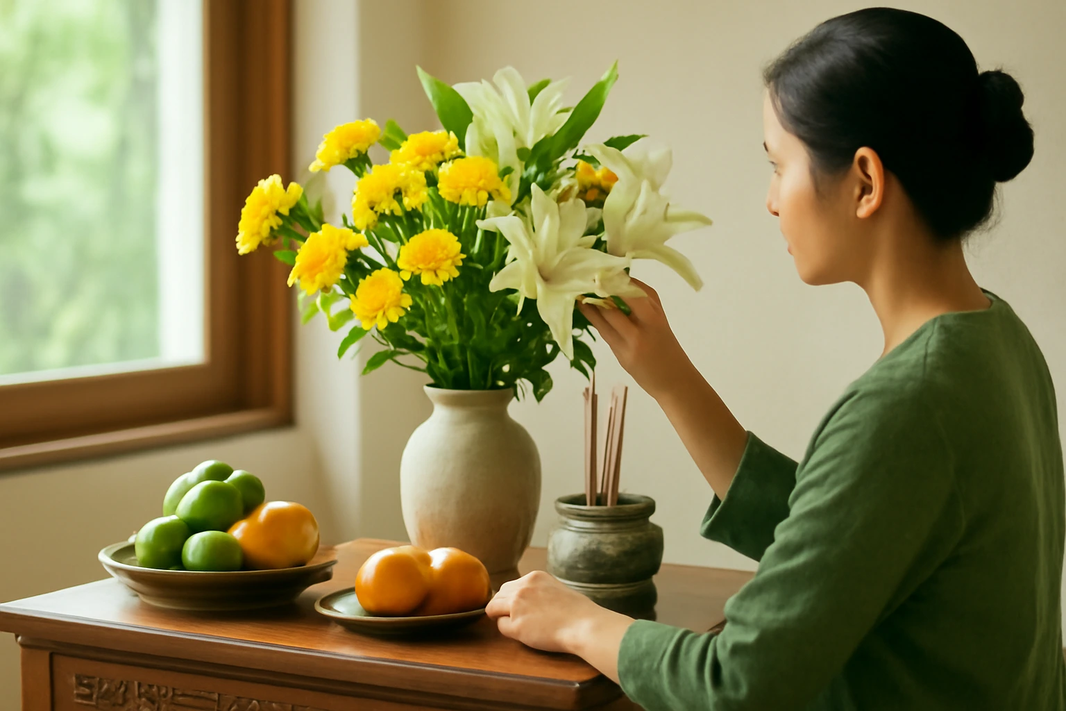 Chọn hoa cúng bàn thờ: loại hoa nên dùng, loại nên tránh và cách cắm cho trang nhã, bền lâu